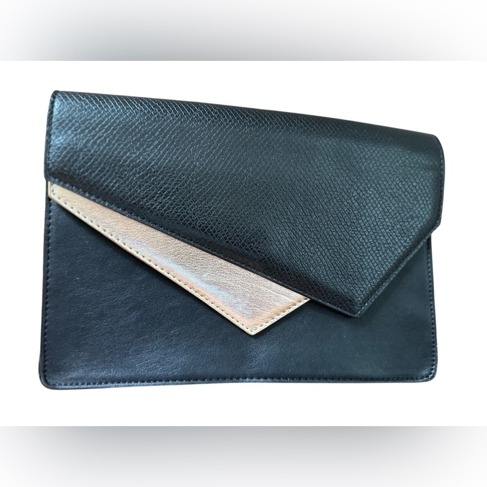 VTG 90s Bebe Signature Clutch Purse Handbag Black Gold Tone Two Compartments.
